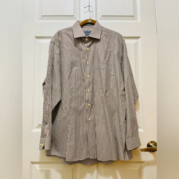 Forsyth of Canada Shirts | Forsyth of Canada Mens Button Shirt Size 17 1/2 34/35 Luxury European Cottons | Color: Tan/White | Size: 17.5 | B1llyb0b's